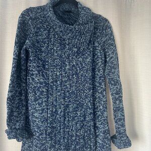 Ann Taylor Heathered Blue Cross Cowl LongLine Sweater